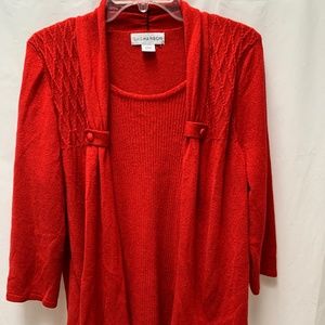 Sag Harbor Red Cardigan Sweater 3/4 length sleeves, size large